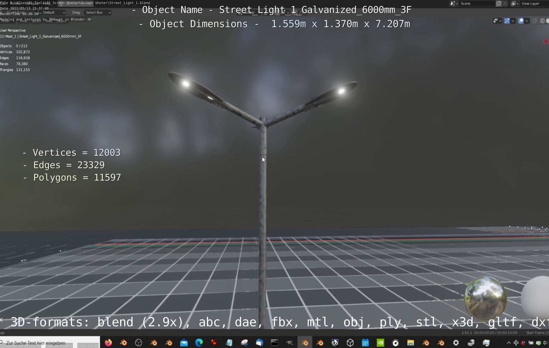 Street Light 1 Galvanized 6000mm 3F Low-poly 3D model_14