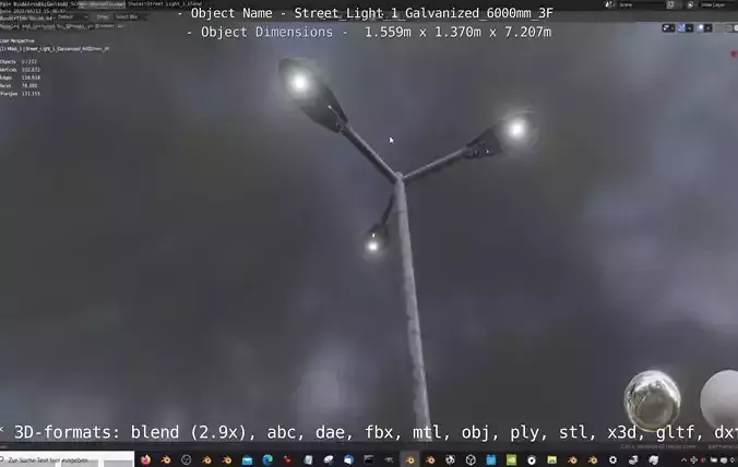 Street Light 1 Galvanized 6000mm 3F Low-poly 3D model