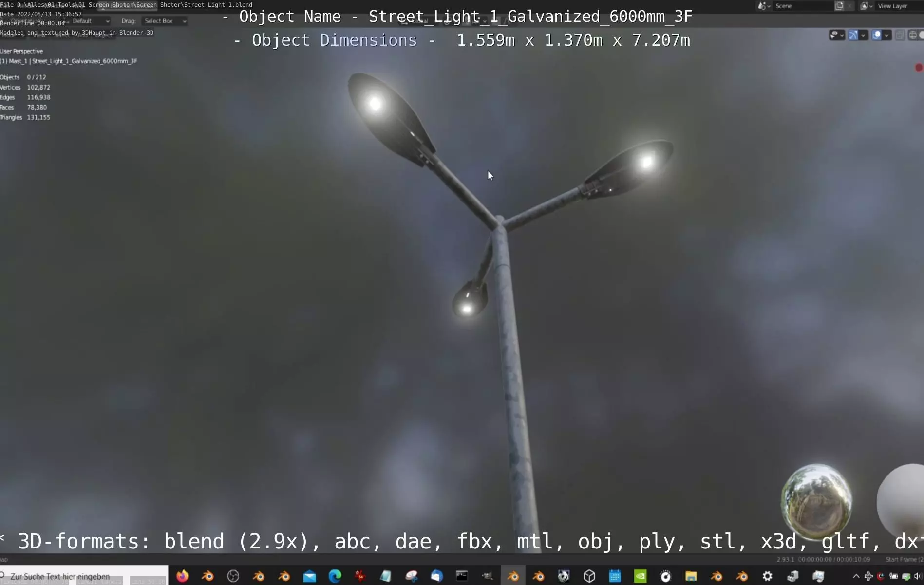 Street Light 1 Galvanized 6000mm 3F Low-poly 3D model_0