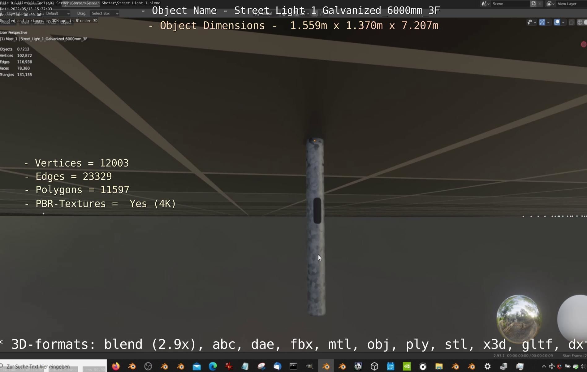 Street Light 1 Galvanized 6000mm 3F Low-poly 3D model_3