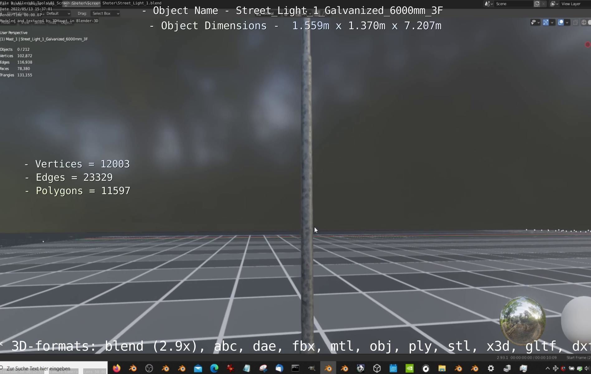 Street Light 1 Galvanized 6000mm 3F Low-poly 3D model_20