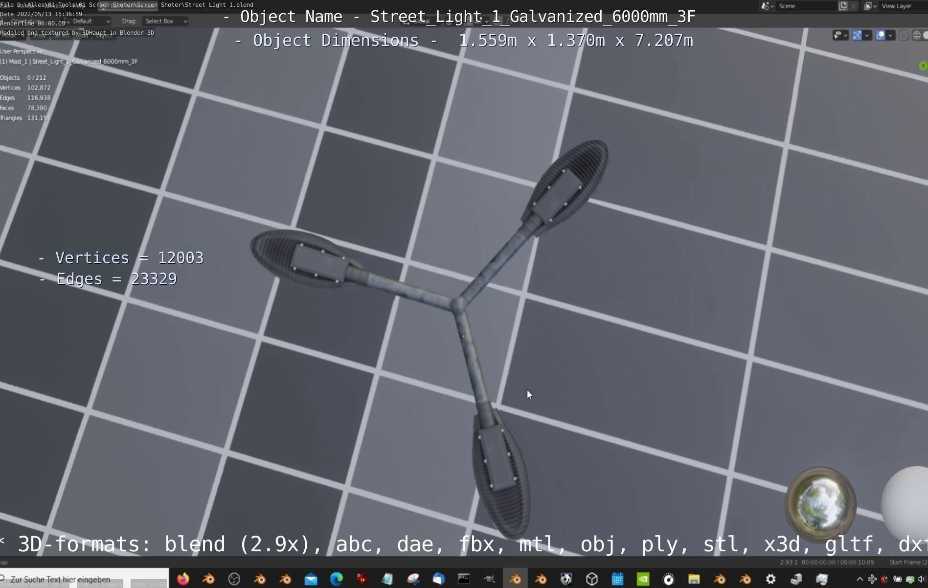 Street Light 1 Galvanized 6000mm 3F Low-poly 3D model_12