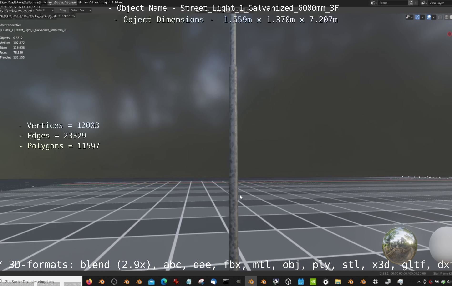 Street Light 1 Galvanized 6000mm 3F Low-poly 3D model_15
