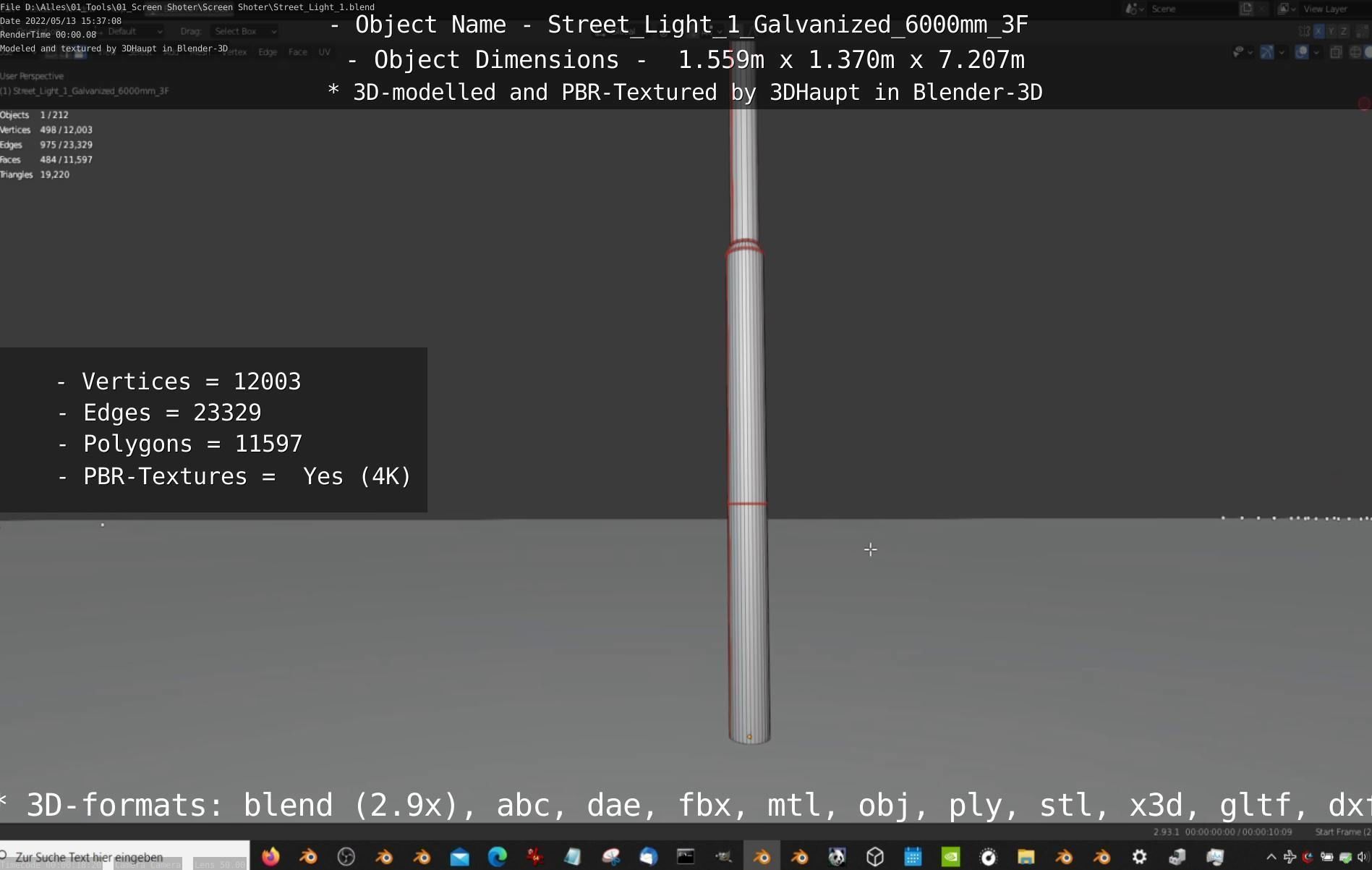 Street Light 1 Galvanized 6000mm 3F Low-poly 3D model_80