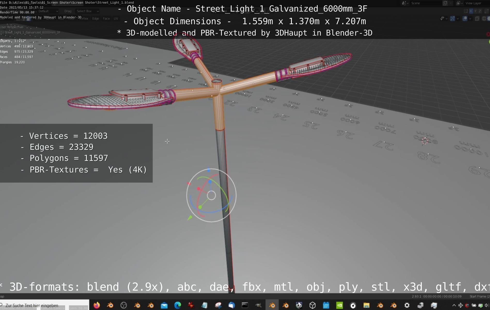 Street Light 1 Galvanized 6000mm 3F Low-poly 3D model_62