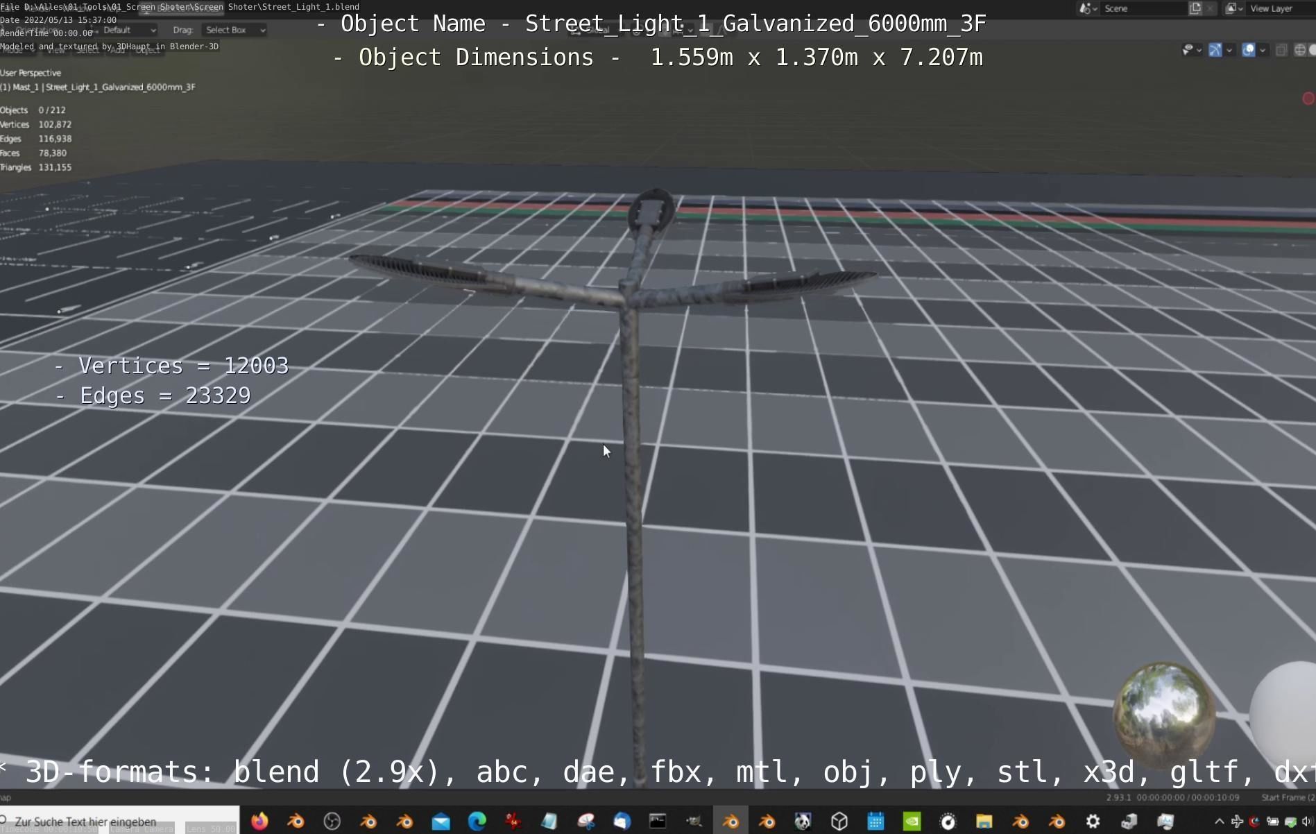 Street Light 1 Galvanized 6000mm 3F Low-poly 3D model_13