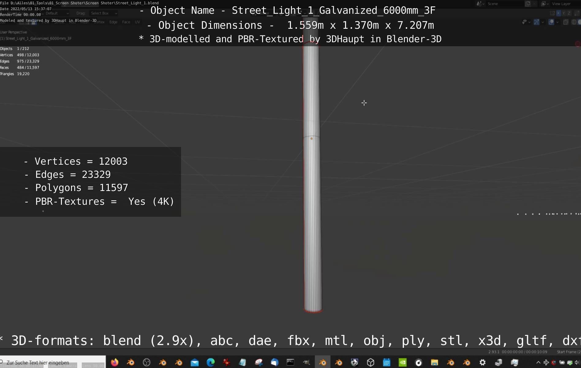 Street Light 1 Galvanized 6000mm 3F Low-poly 3D model_35