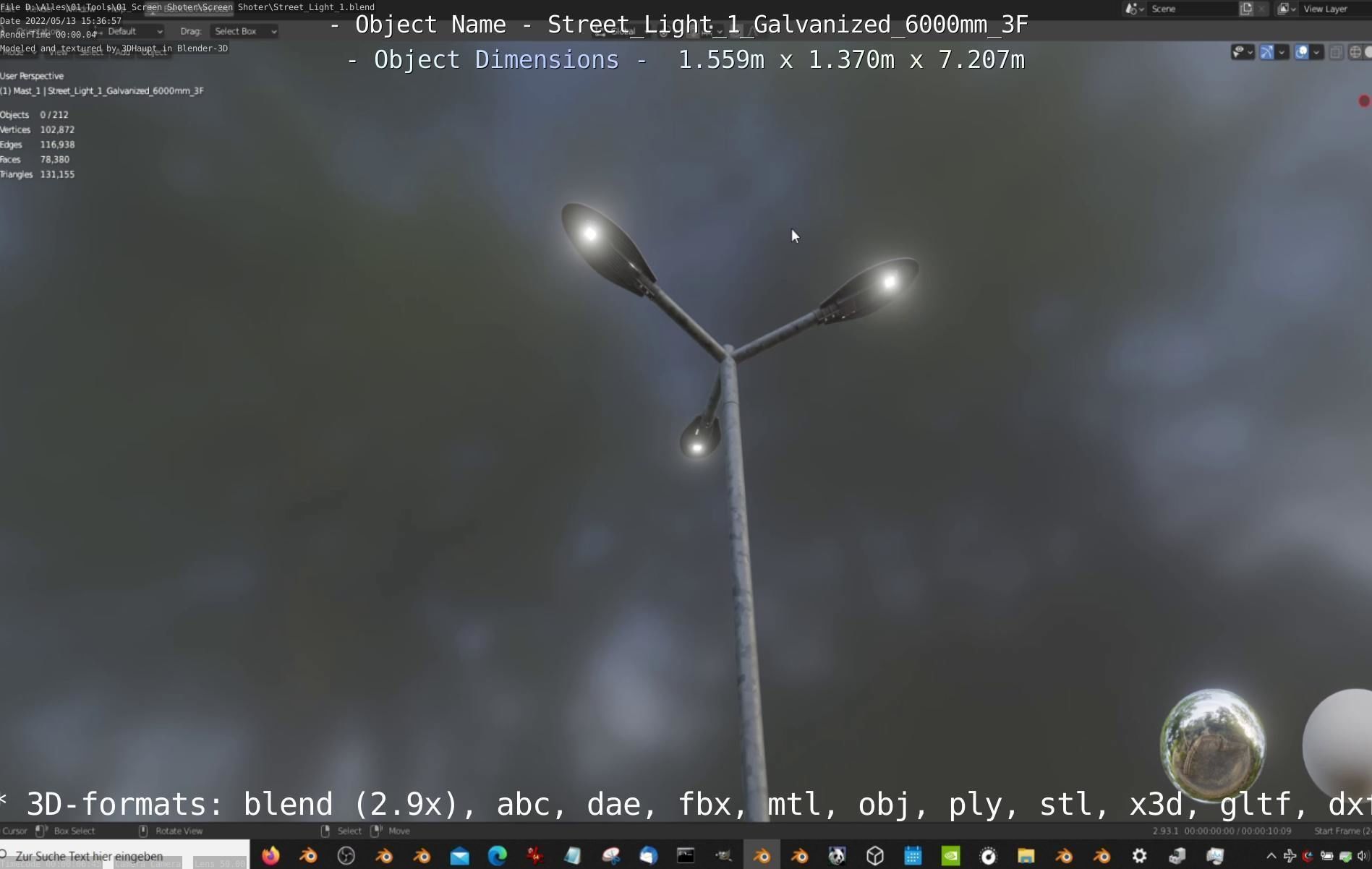 Street Light 1 Galvanized 6000mm 3F Low-poly 3D model_66