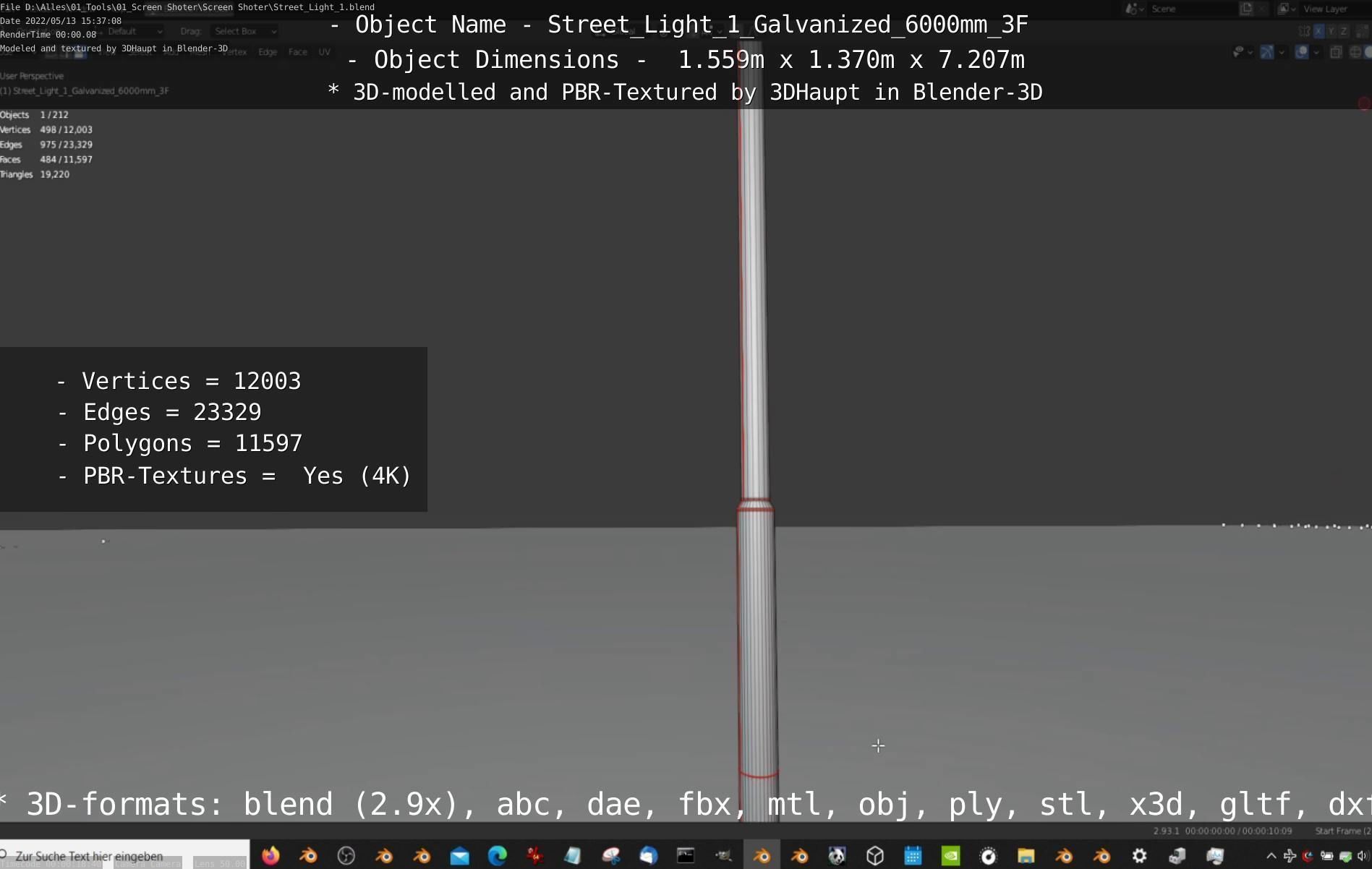 Street Light 1 Galvanized 6000mm 3F Low-poly 3D model_29
