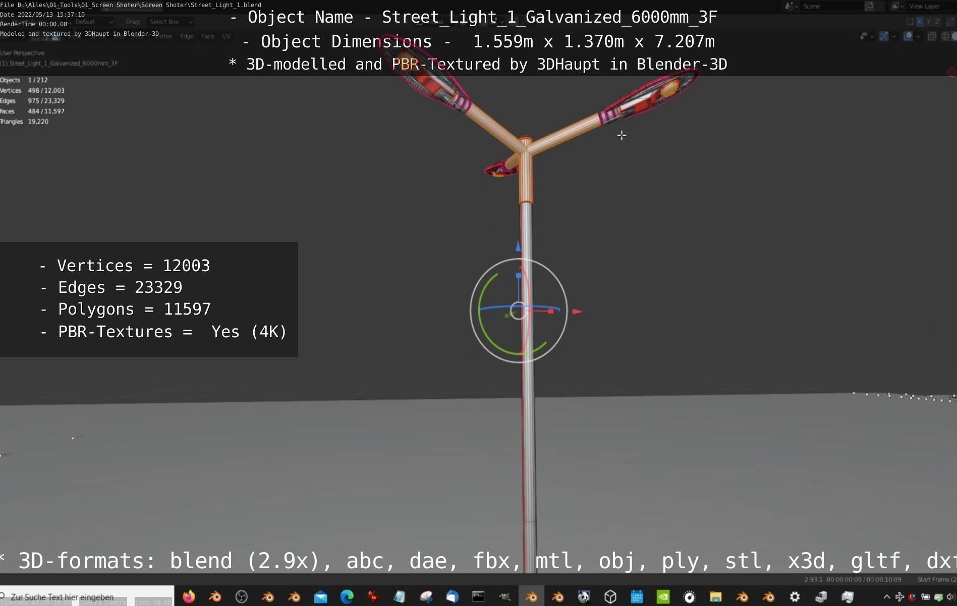 Street Light 1 Galvanized 6000mm 3F Low-poly 3D model_77