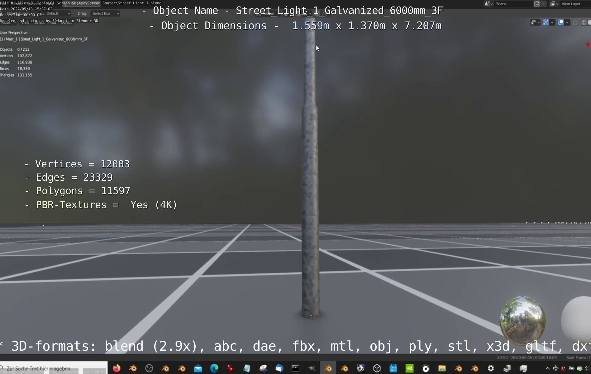 Street Light 1 Galvanized 6000mm 3F Low-poly 3D model_23