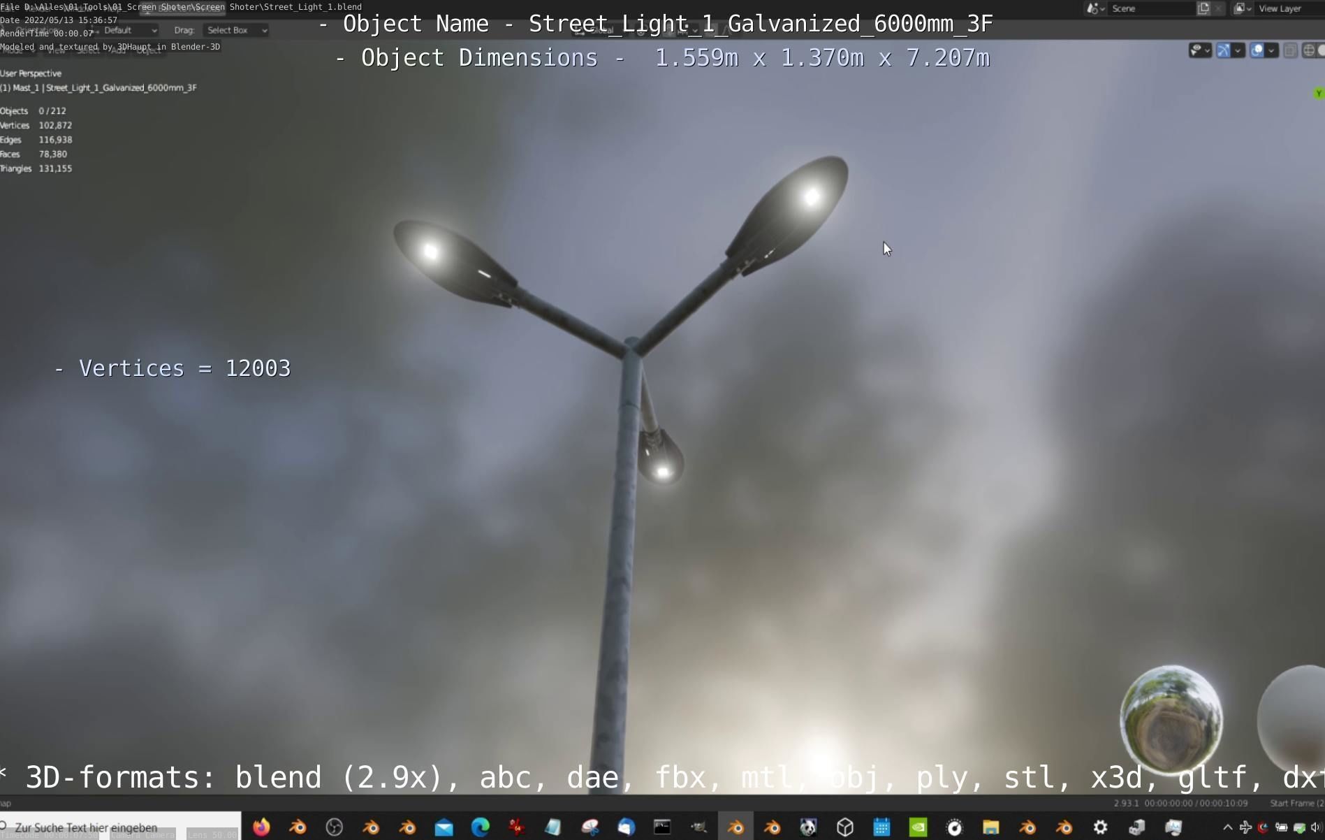 Street Light 1 Galvanized 6000mm 3F Low-poly 3D model_4