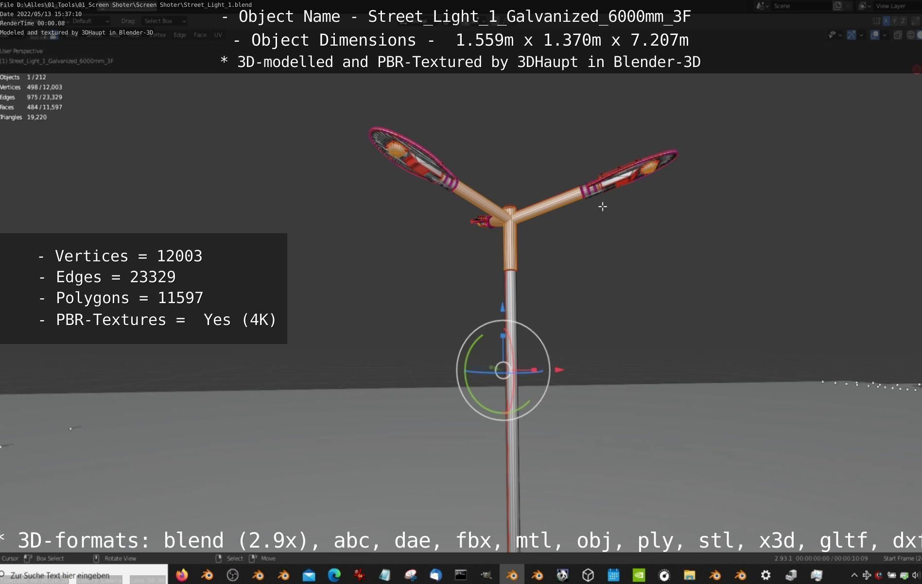 Street Light 1 Galvanized 6000mm 3F Low-poly 3D model_42