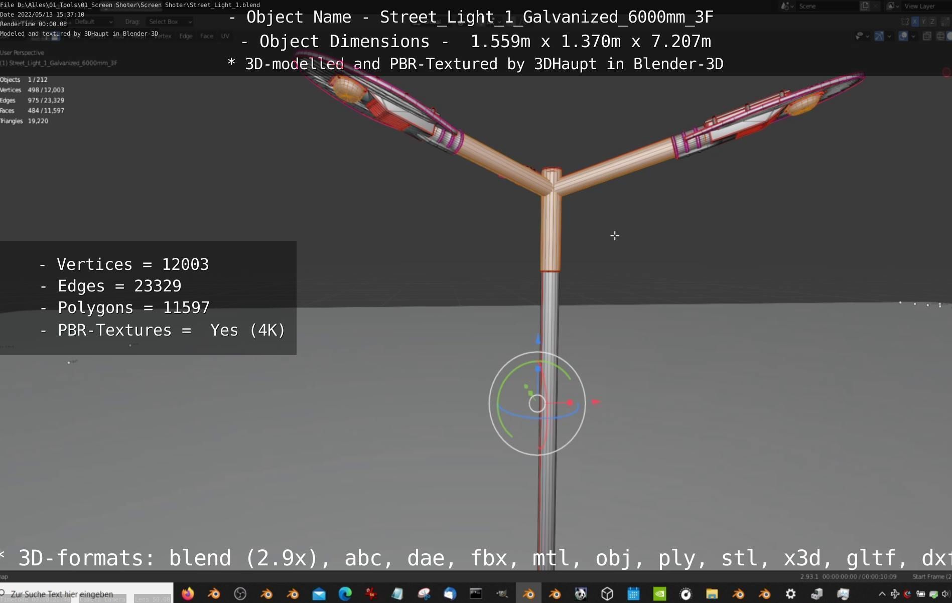 Street Light 1 Galvanized 6000mm 3F Low-poly 3D model_50