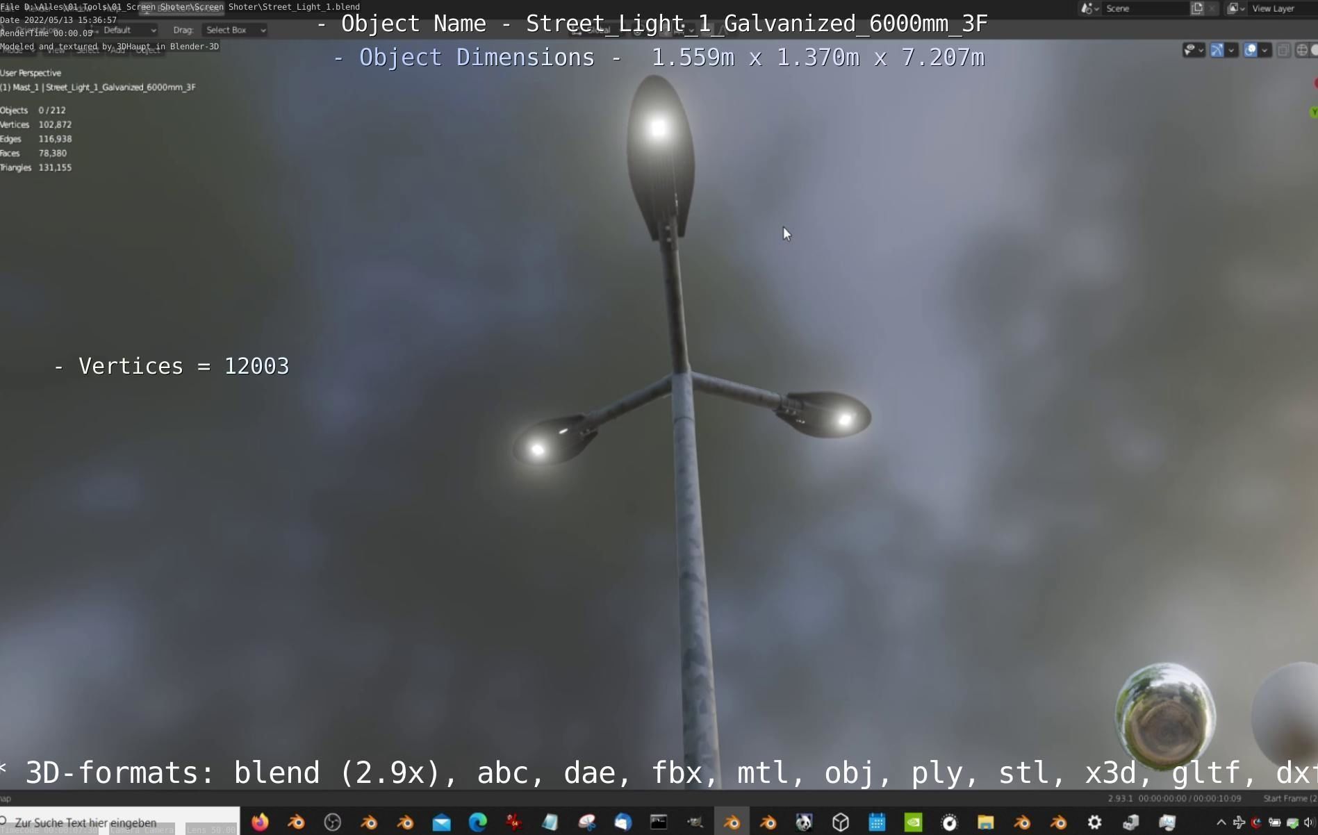 Street Light 1 Galvanized 6000mm 3F Low-poly 3D model_59