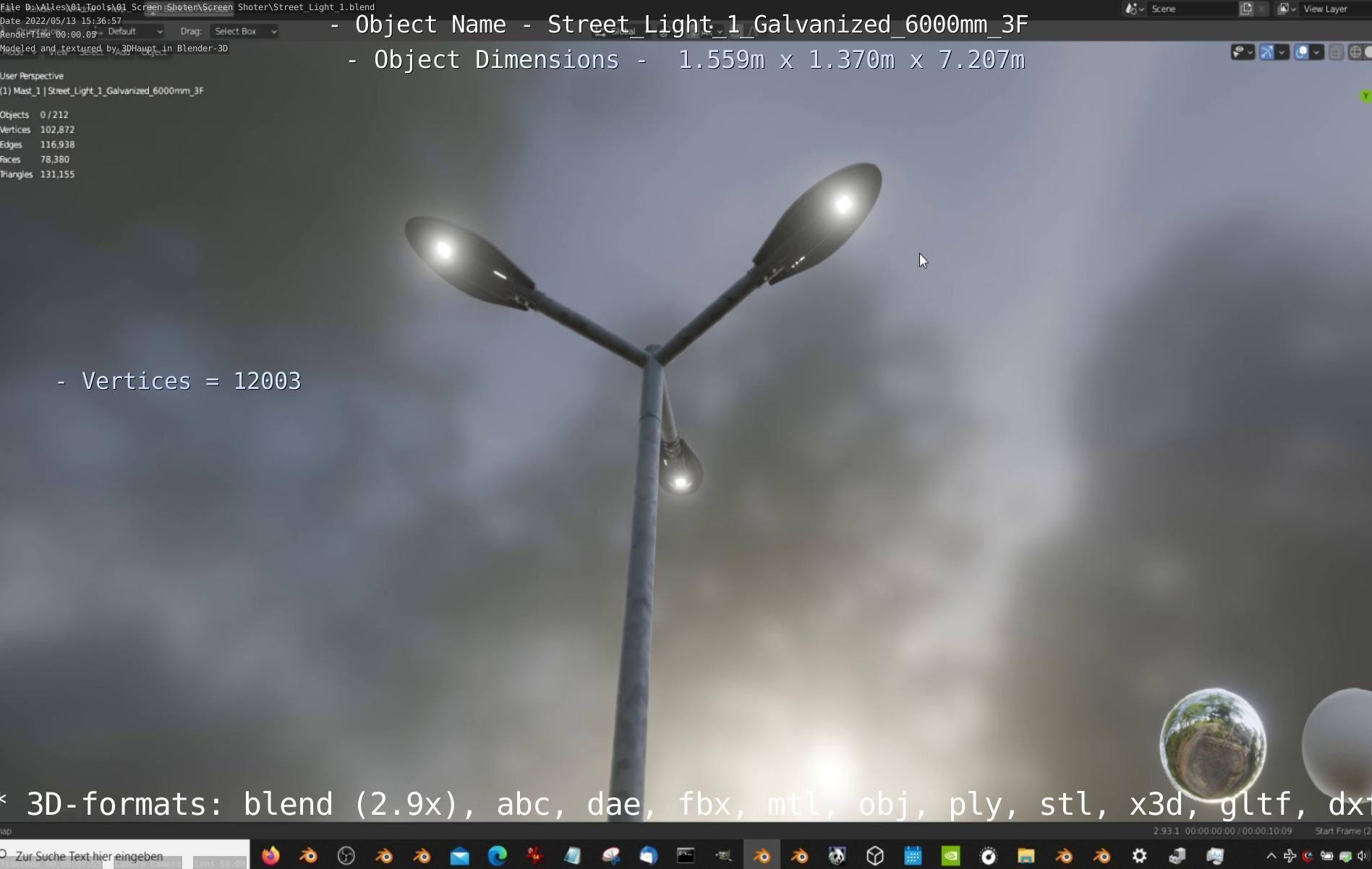 Street Light 1 Galvanized 6000mm 3F Low-poly 3D model_61