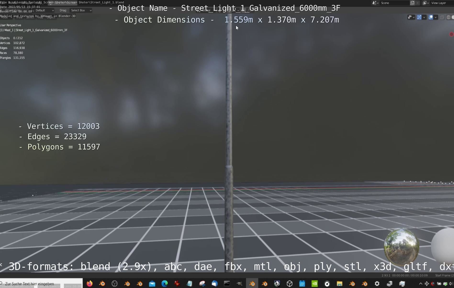 Street Light 1 Galvanized 6000mm 3F Low-poly 3D model_17