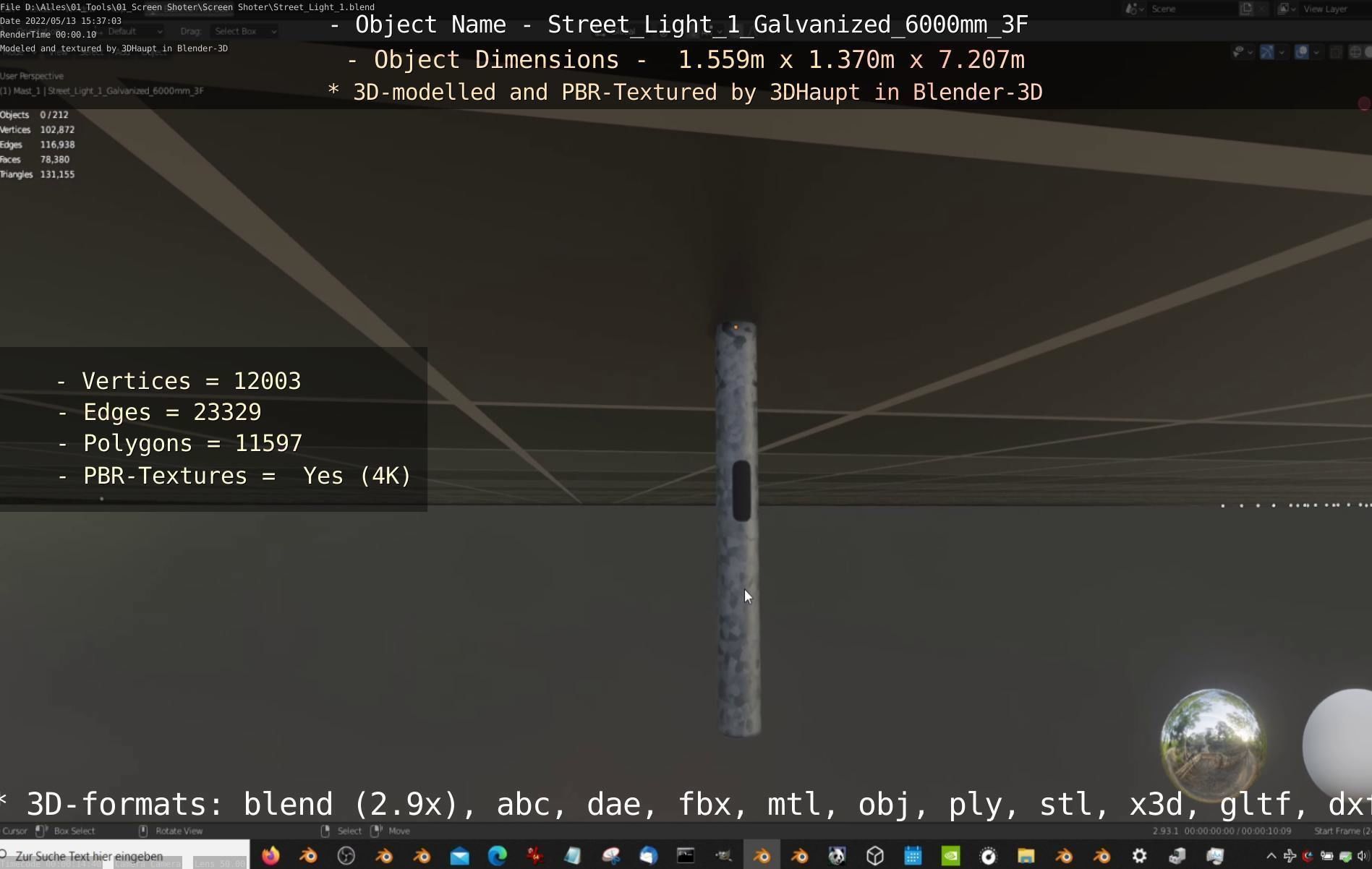 Street Light 1 Galvanized 6000mm 3F Low-poly 3D model_22