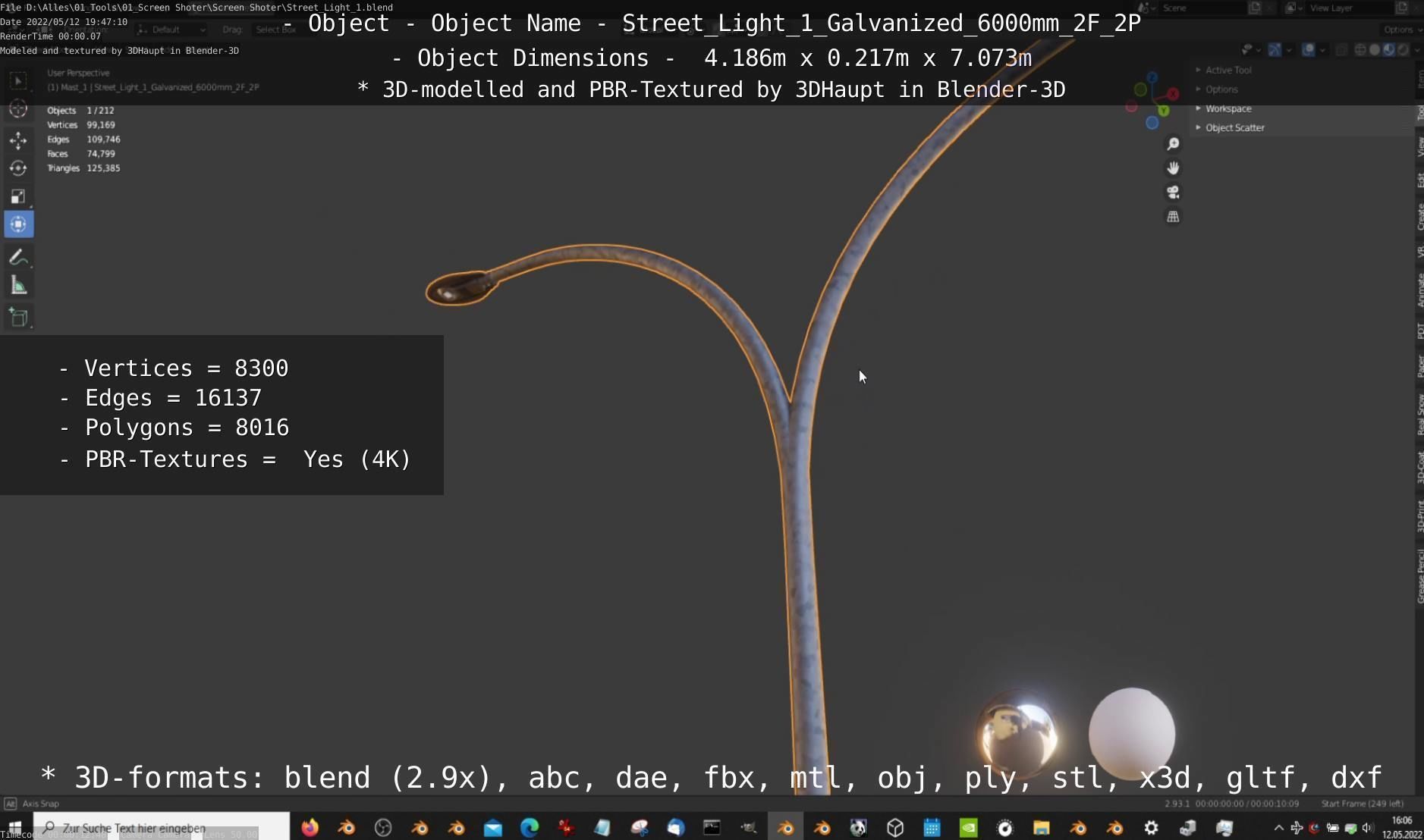Street Light 1 Galvanized 6000mm 2F 2P Low-poly 3D model_5