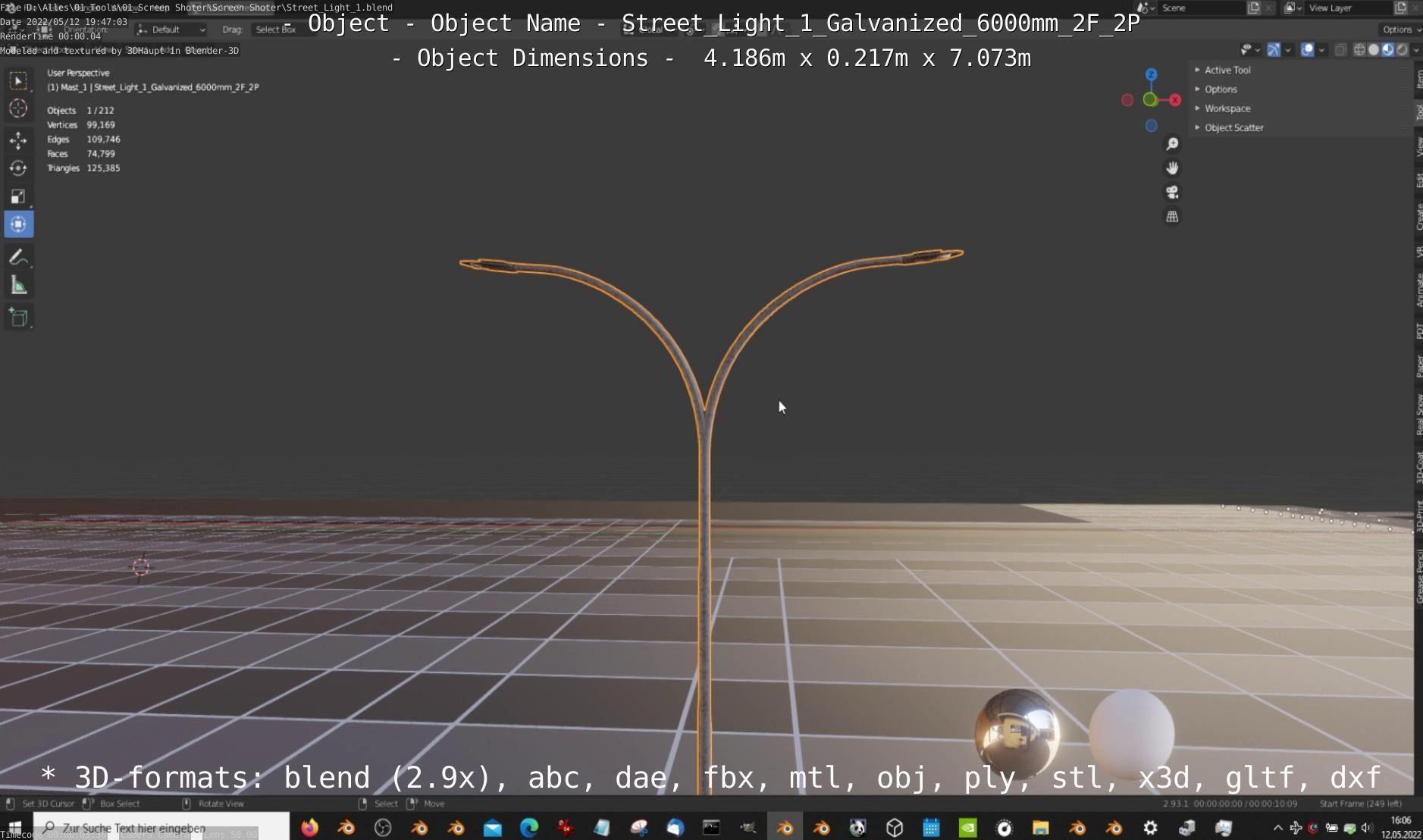 Street Light 1 Galvanized 6000mm 2F 2P Low-poly 3D model_2