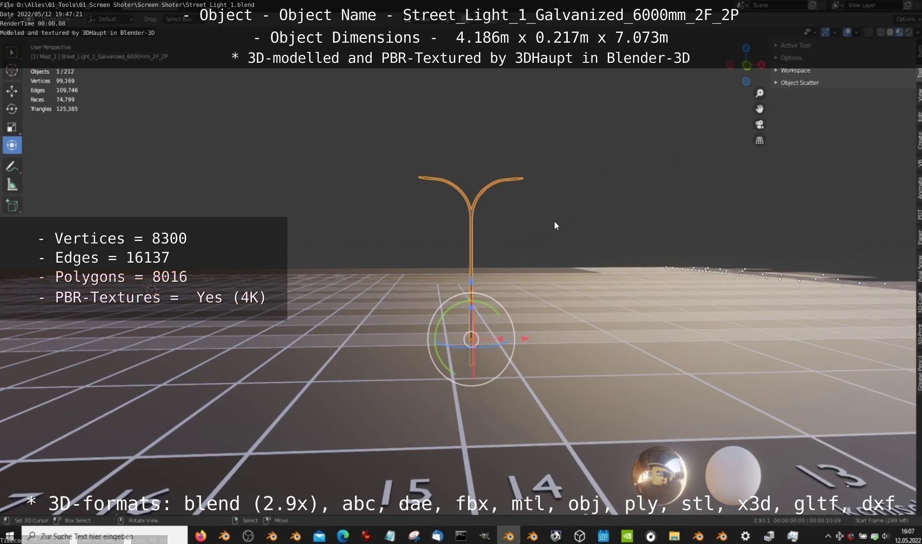 Street Light 1 Galvanized 6000mm 2F 2P Low-poly 3D model_20