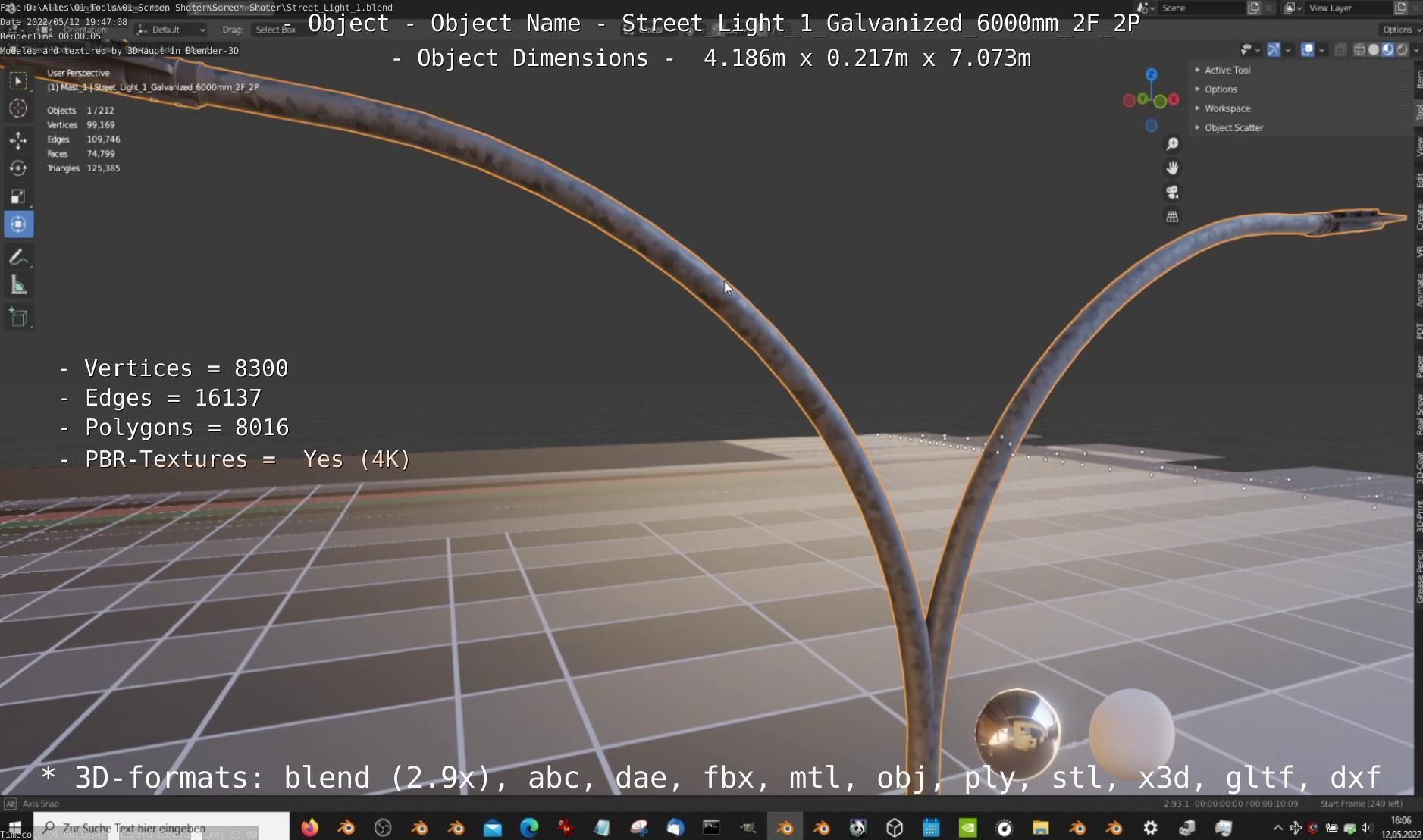 Street Light 1 Galvanized 6000mm 2F 2P Low-poly 3D model_12