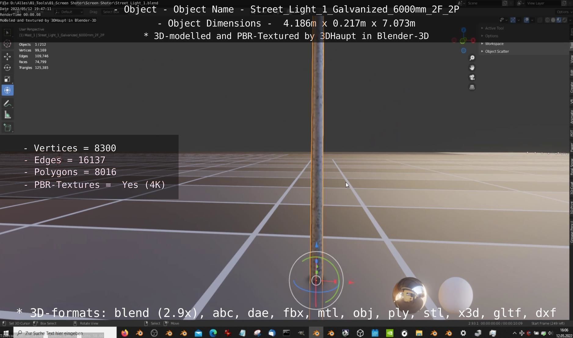 Street Light 1 Galvanized 6000mm 2F 2P Low-poly 3D model_17