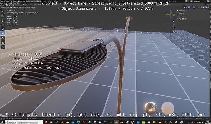 Street Light 1 Galvanized 6000mm 2F 2P Low-poly 3D model