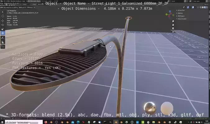Street Light 1 Galvanized 6000mm 2F 2P Low-poly 3D model