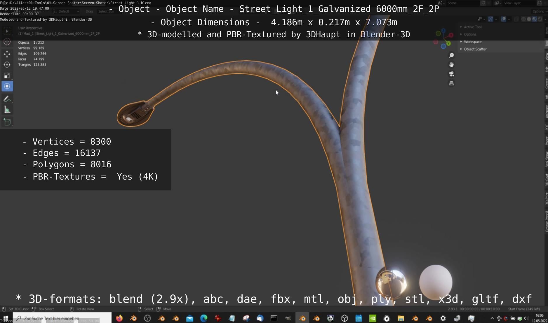 Street Light 1 Galvanized 6000mm 2F 2P Low-poly 3D model_14