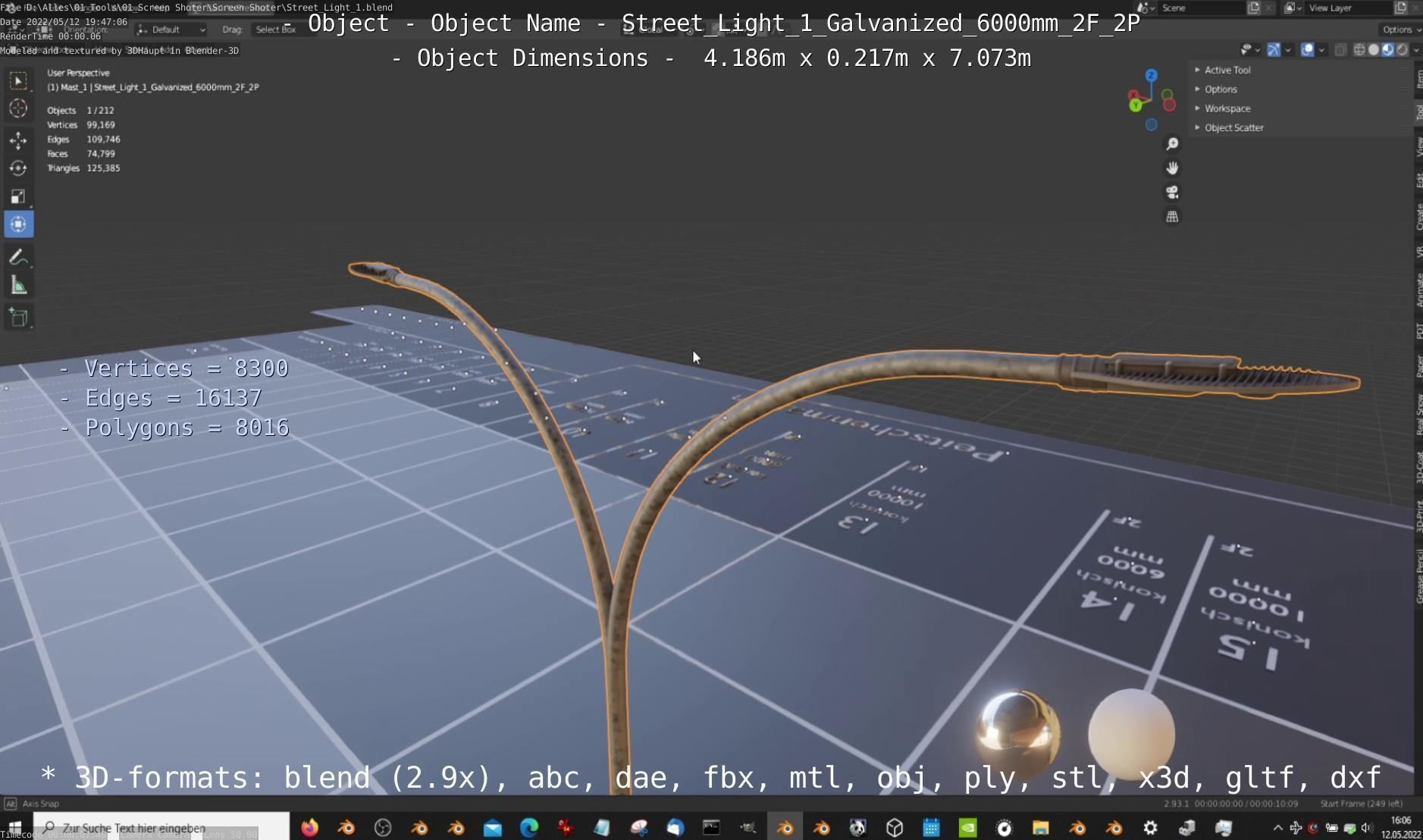 Street Light 1 Galvanized 6000mm 2F 2P Low-poly 3D model_8