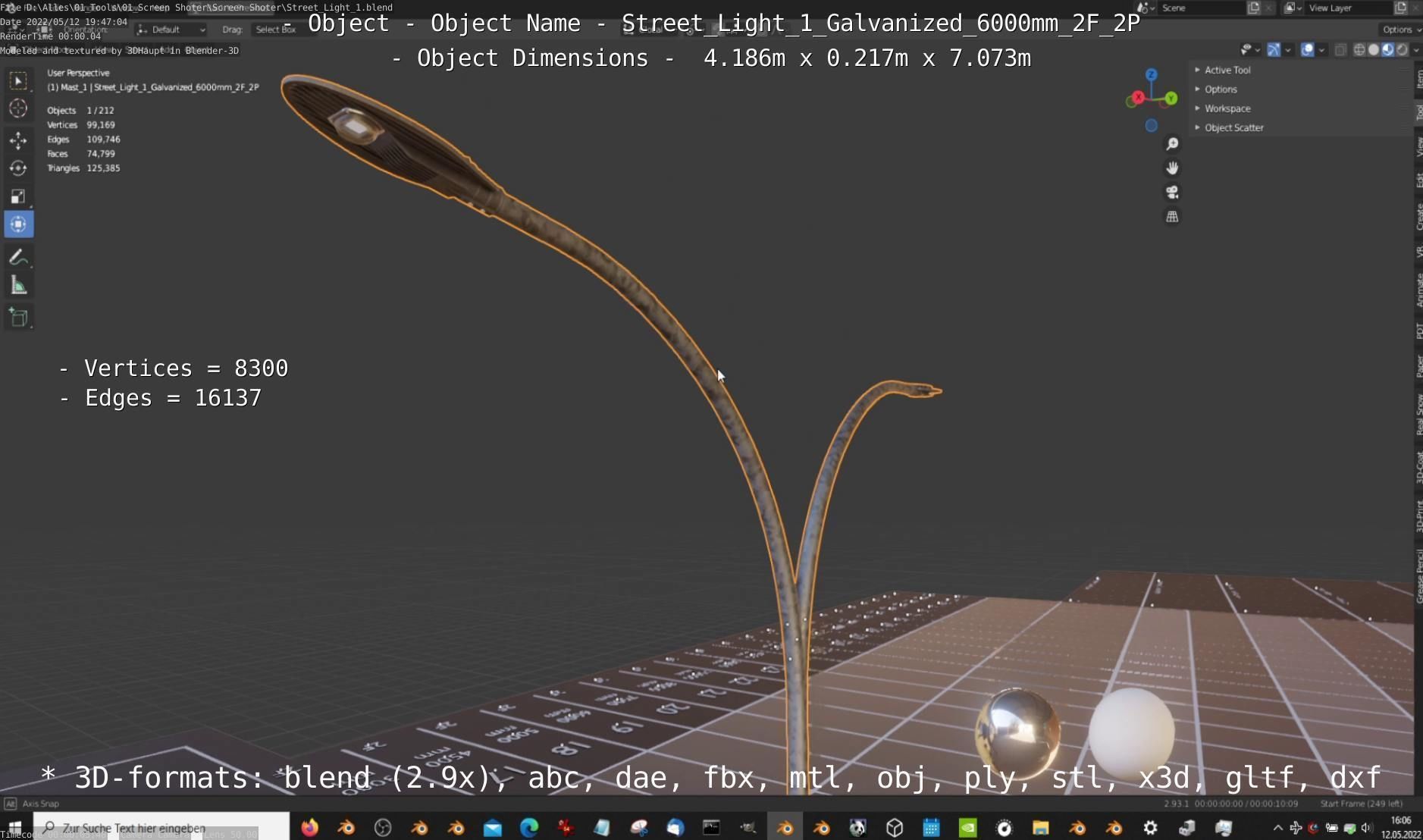 Street Light 1 Galvanized 6000mm 2F 2P Low-poly 3D model_6