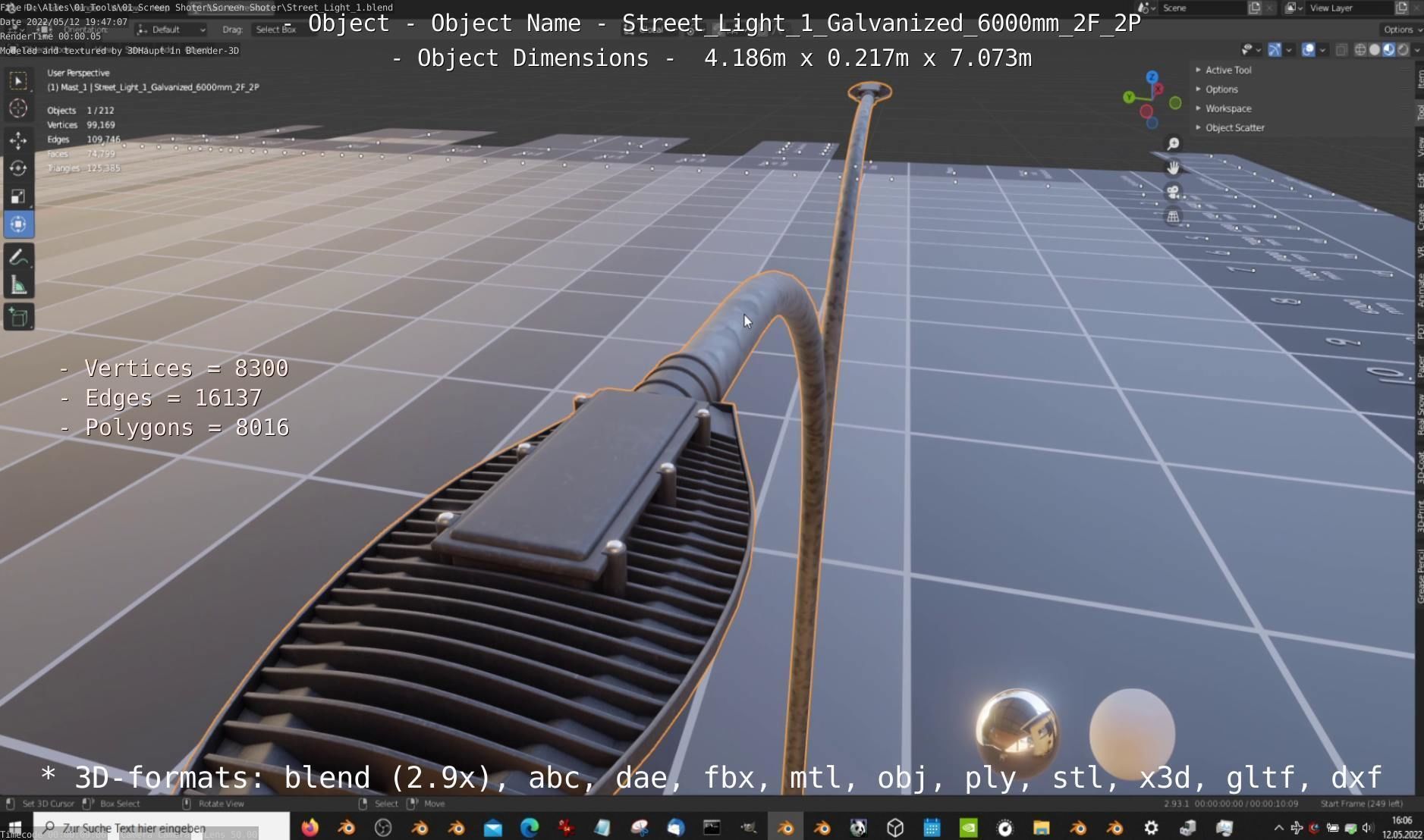 Street Light 1 Galvanized 6000mm 2F 2P Low-poly 3D model_11