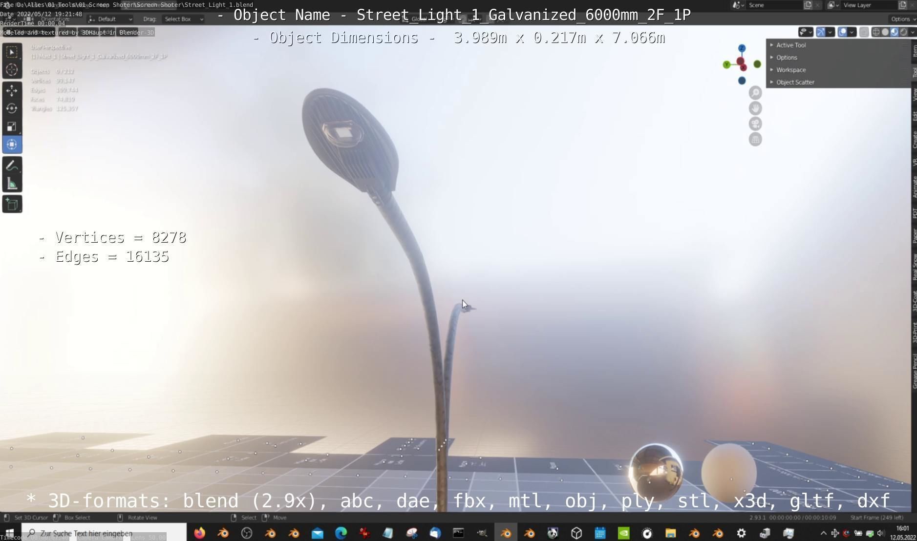 Street Light 1 Galvanized 6000mm 2F 1P Low-poly 3D model_7