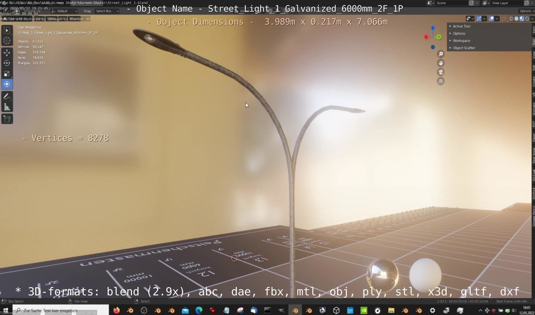 Street Light 1 Galvanized 6000mm 2F 1P Low-poly 3D model_3