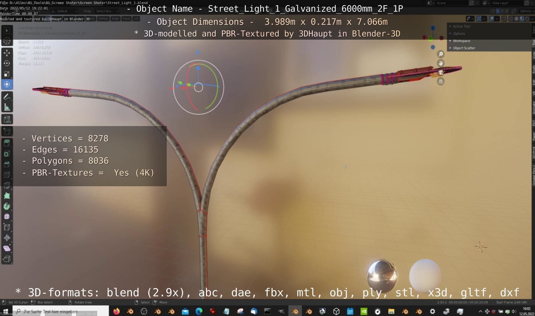 Street Light 1 Galvanized 6000mm 2F 1P Low-poly 3D model_2