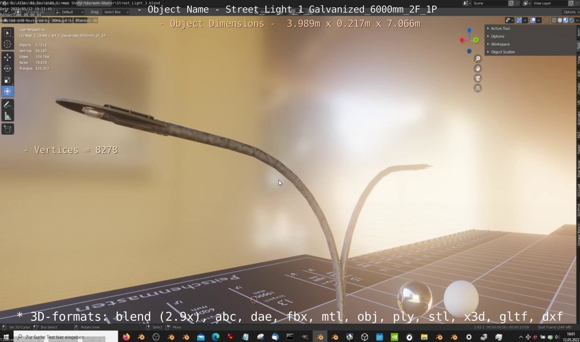 Street Light 1 Galvanized 6000mm 2F 1P Low-poly 3D model_4