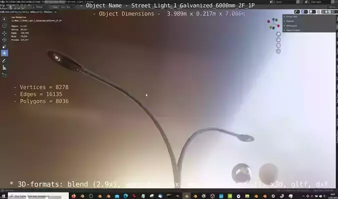 Street Light 1 Galvanized 6000mm 2F 1P Low-poly 3D model