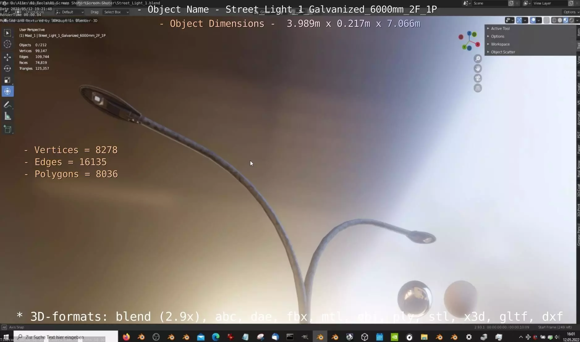 Street Light 1 Galvanized 6000mm 2F 1P Low-poly 3D model_0