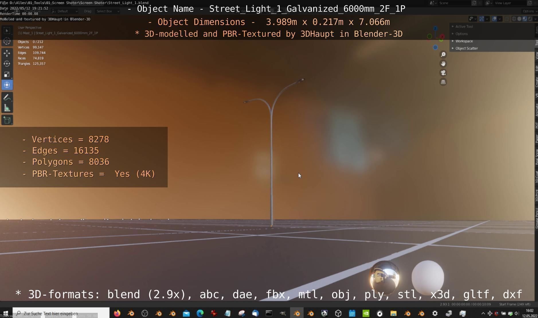 Street Light 1 Galvanized 6000mm 2F 1P Low-poly 3D model_8