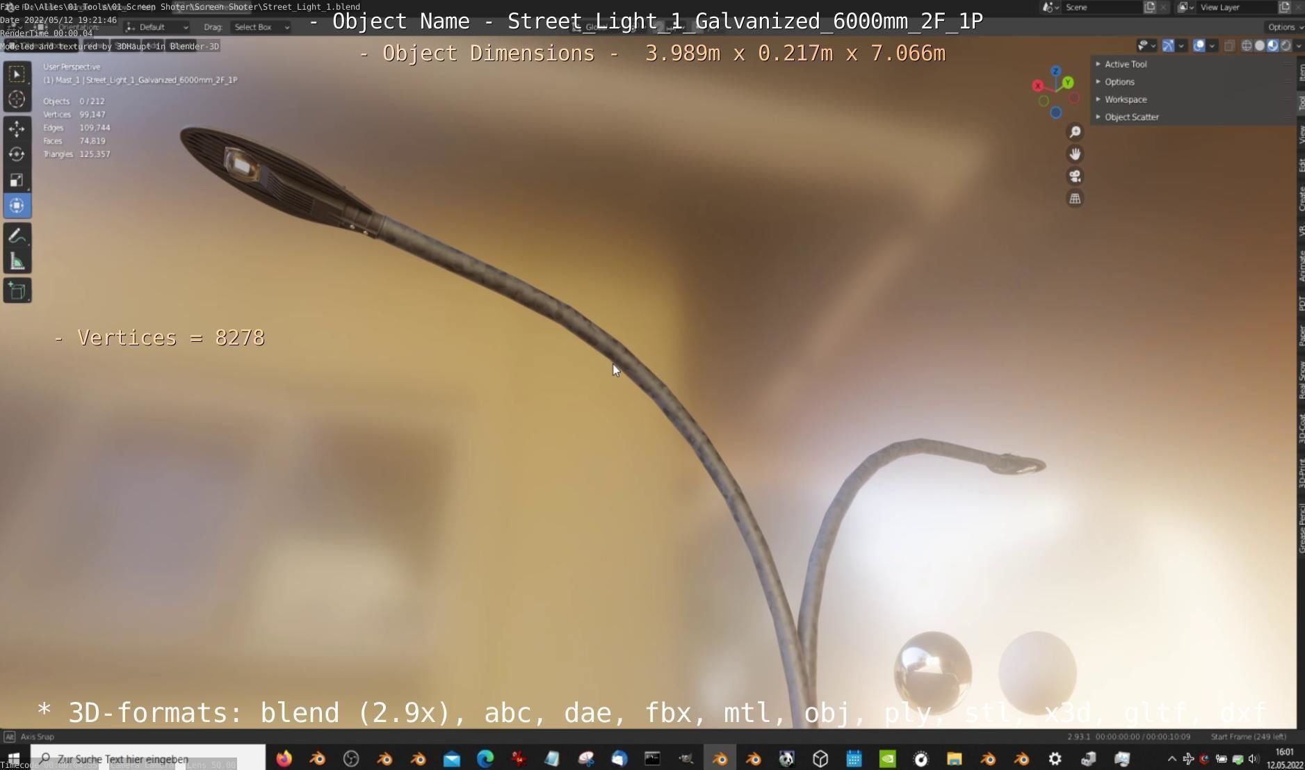 Street Light 1 Galvanized 6000mm 2F 1P Low-poly 3D model_6