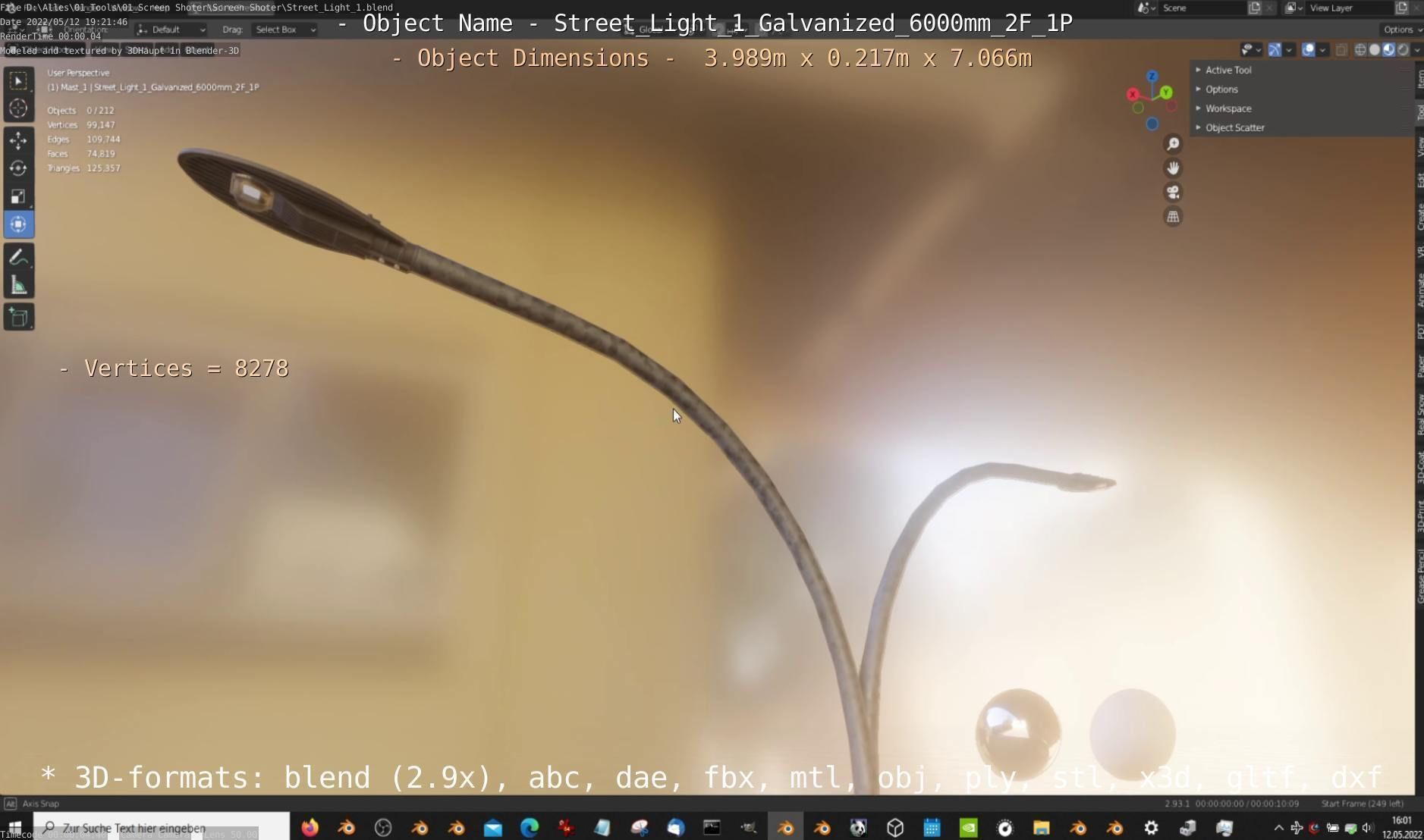 Street Light 1 Galvanized 6000mm 2F 1P Low-poly 3D model_5