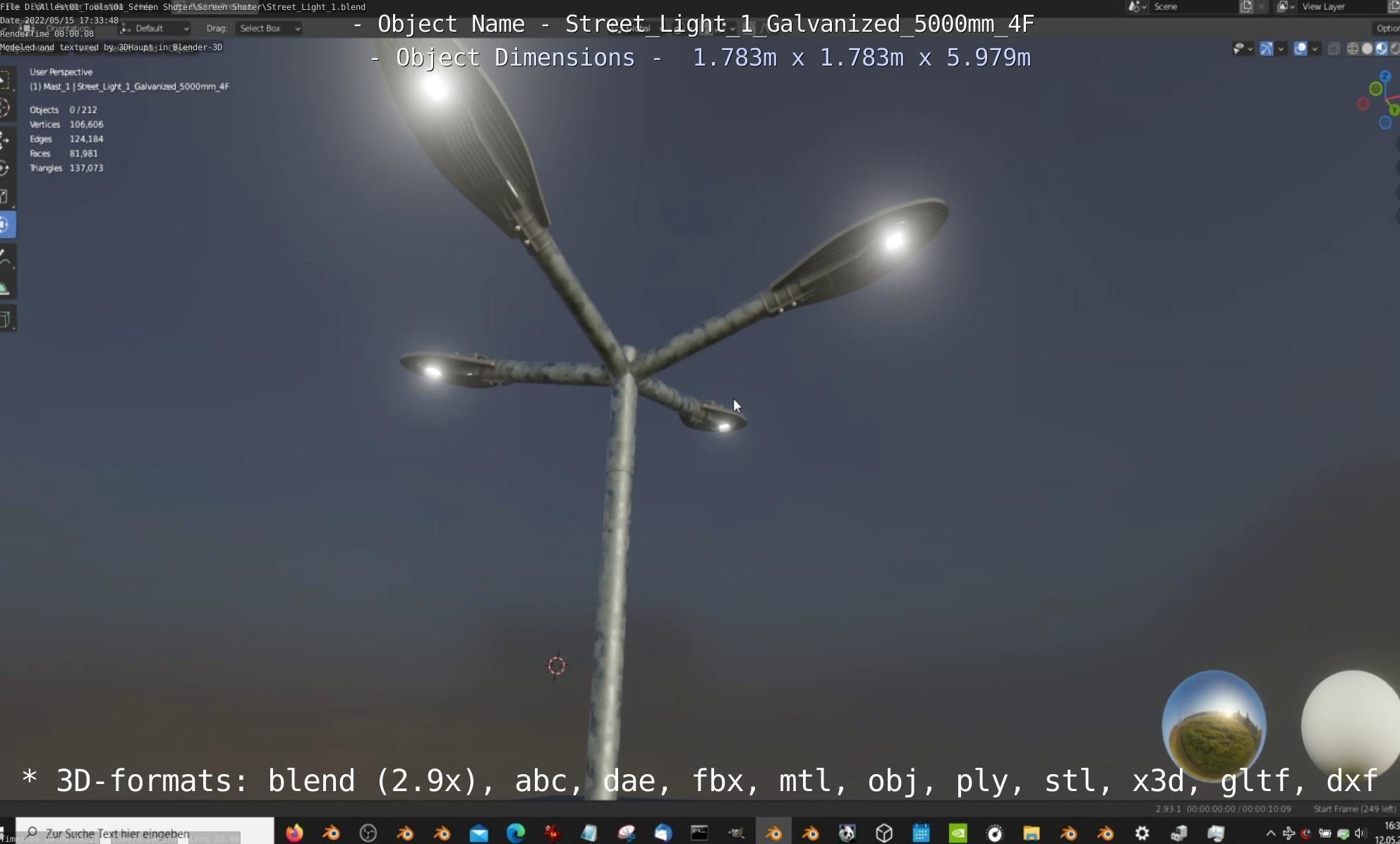Street Light 1 Galvanized 5000mm 4F Low-poly 3D model_39