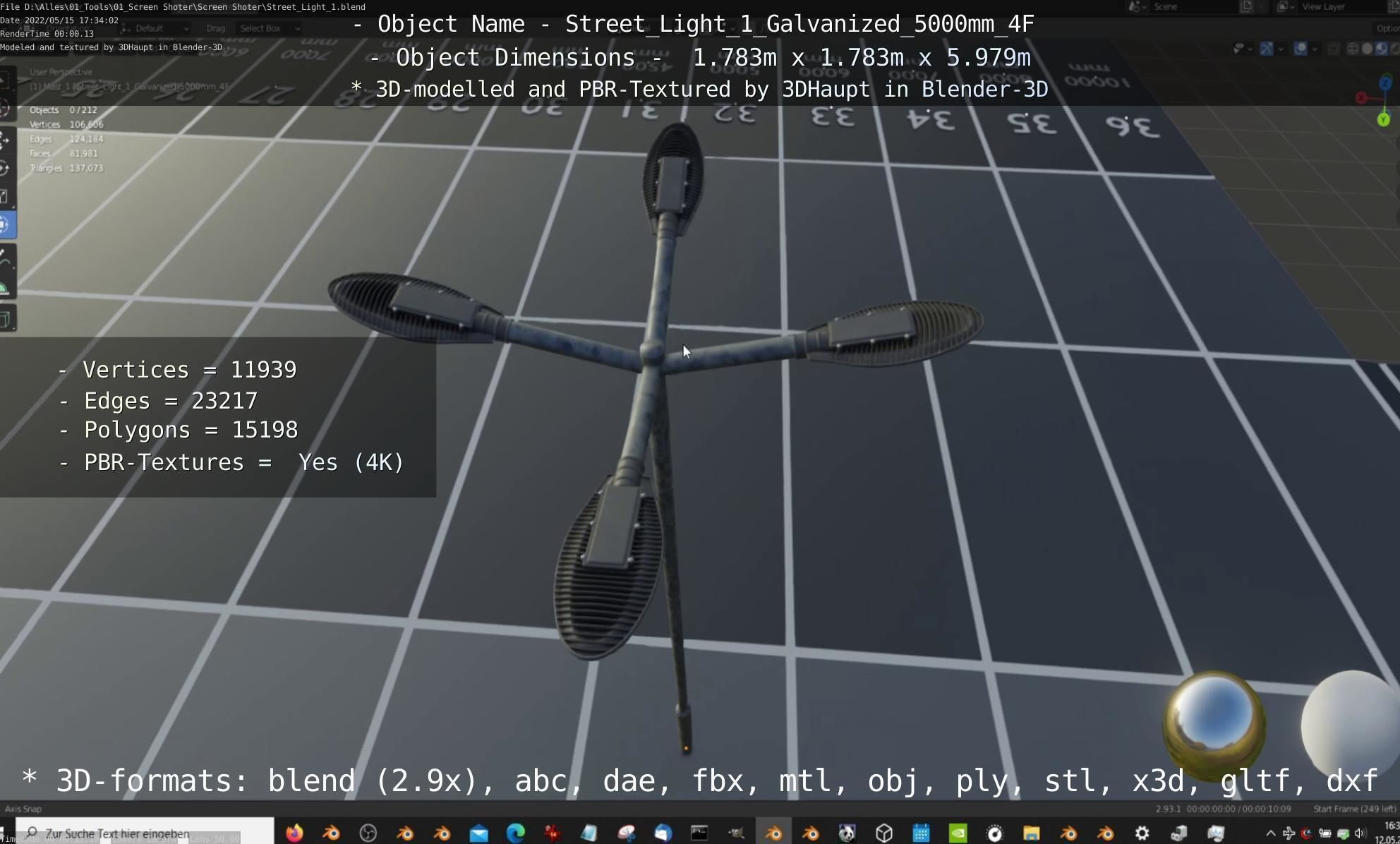 Street Light 1 Galvanized 5000mm 4F Low-poly 3D model_10