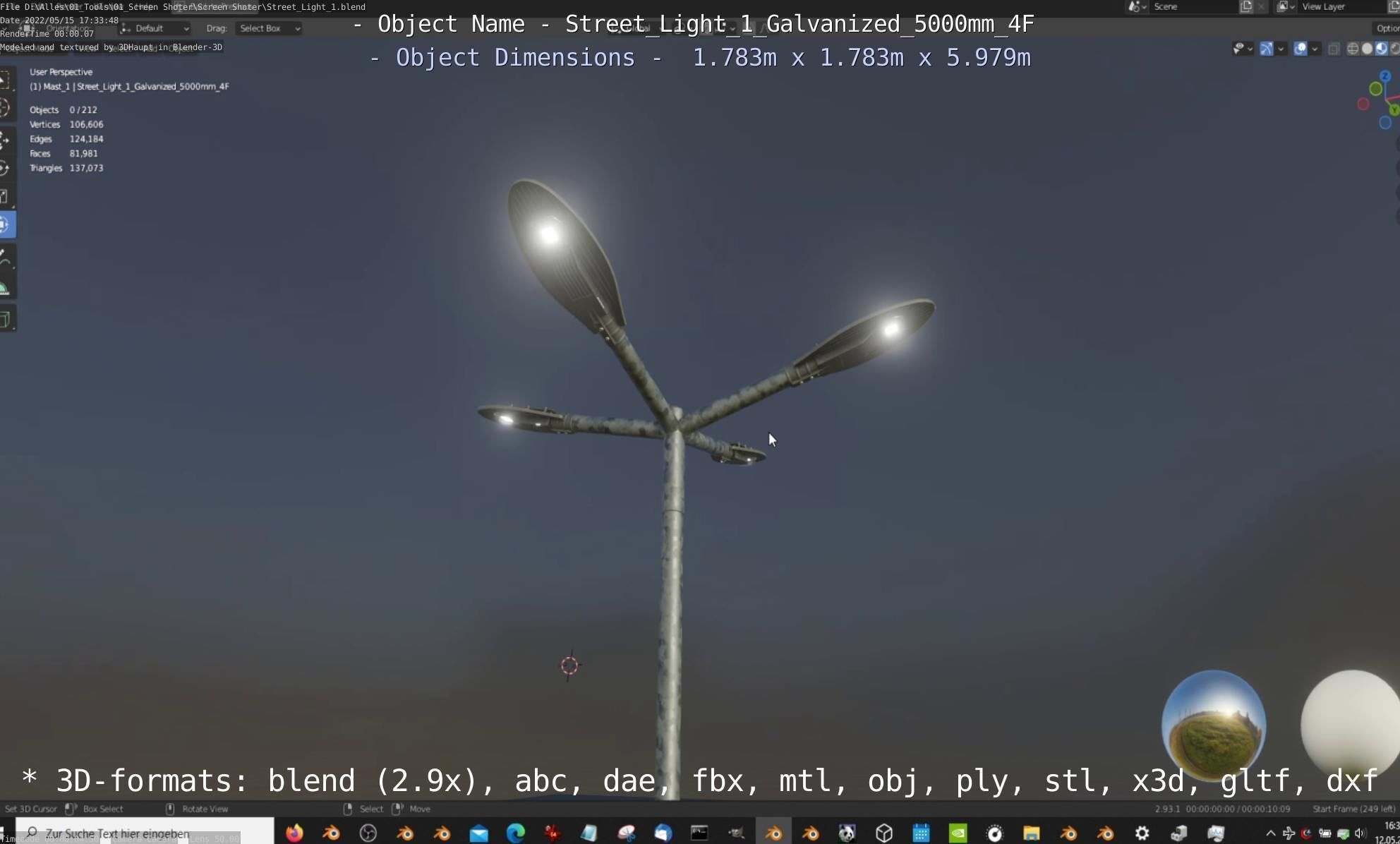 Street Light 1 Galvanized 5000mm 4F Low-poly 3D model_46