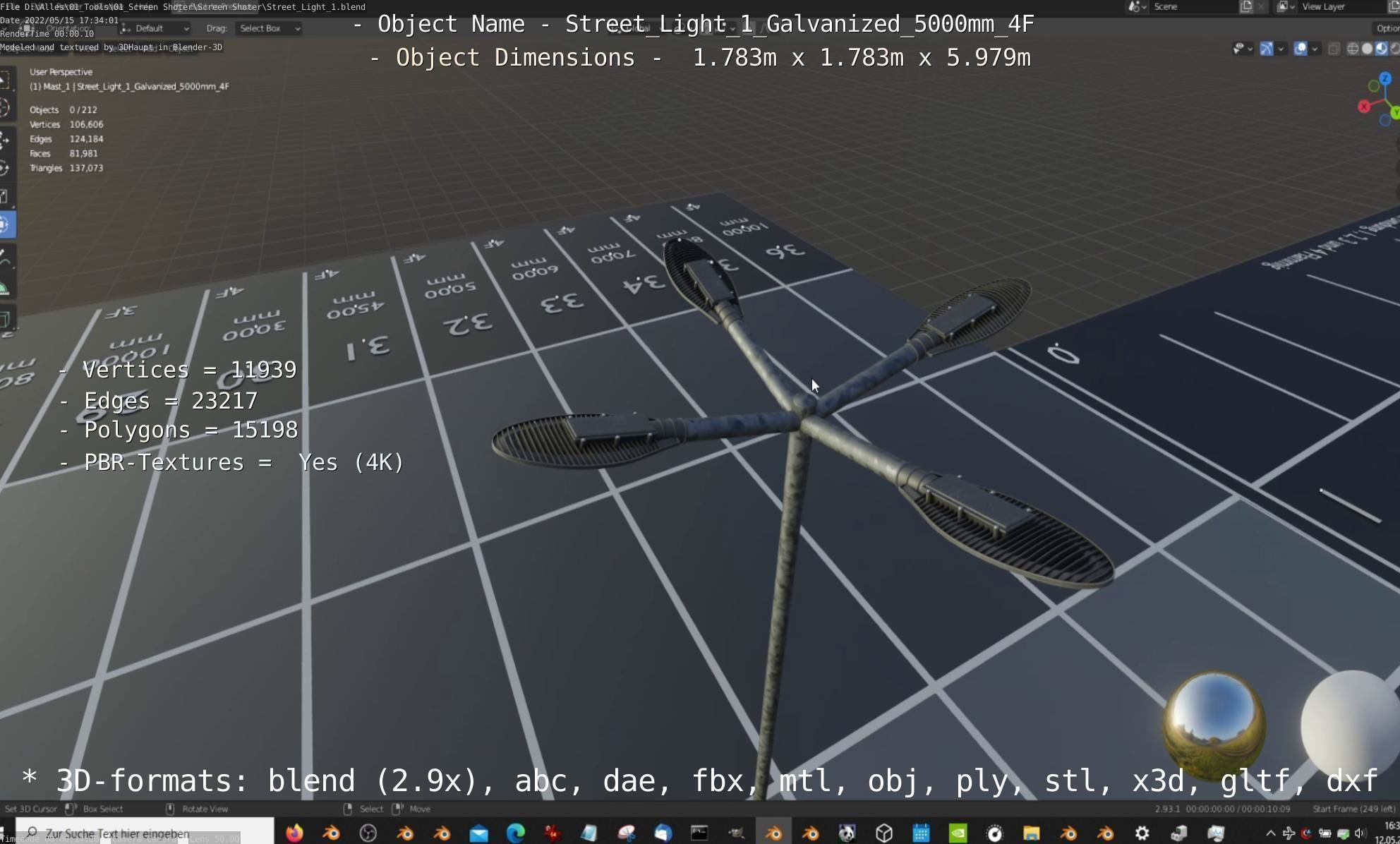 Street Light 1 Galvanized 5000mm 4F Low-poly 3D model_9