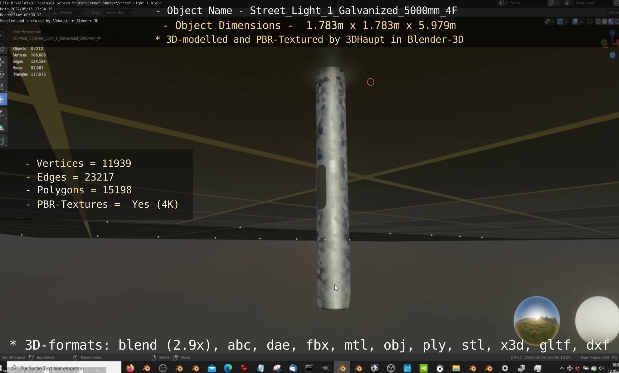 Street Light 1 Galvanized 5000mm 4F Low-poly 3D model_20