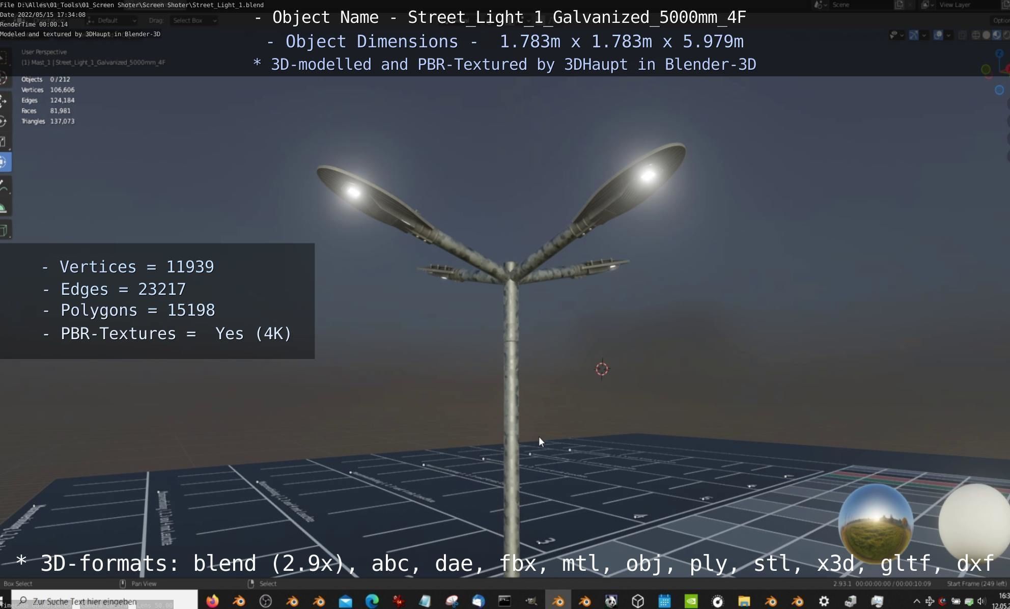 Street Light 1 Galvanized 5000mm 4F Low-poly 3D model_16