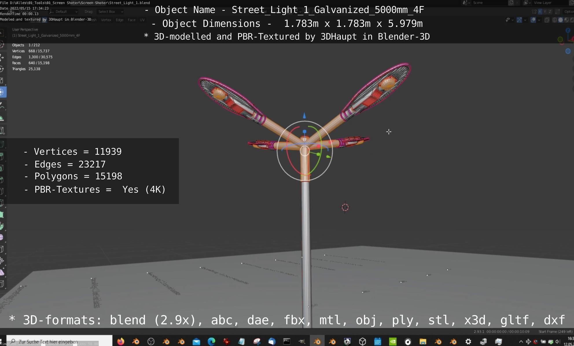 Street Light 1 Galvanized 5000mm 4F Low-poly 3D model_4
