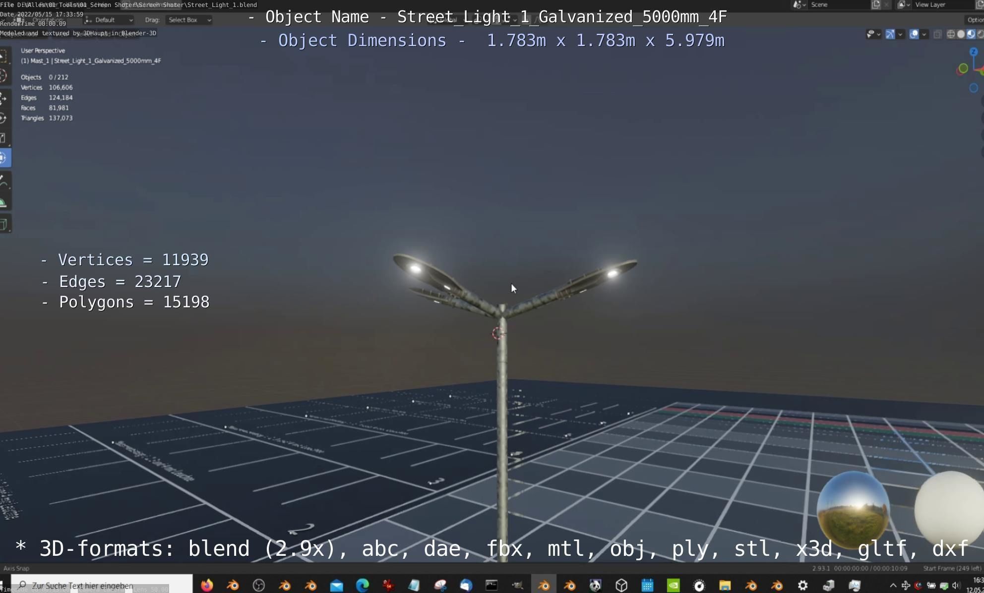Street Light 1 Galvanized 5000mm 4F Low-poly 3D model_65